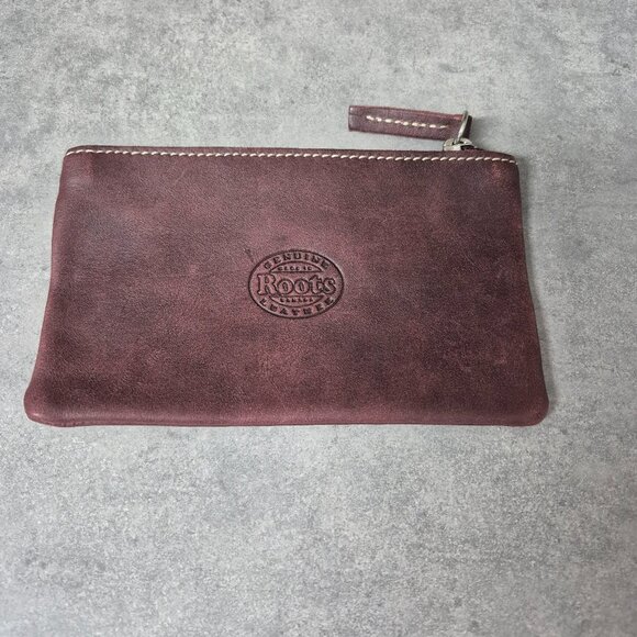 Roots Bordeaux Leather Top Zip Pouch - Picture 2 of 5